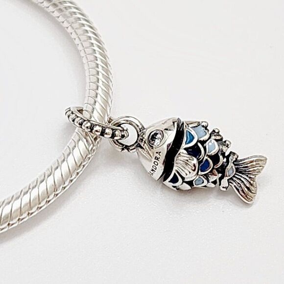 MPandora Blue Scaled Fish Dangle Charm with pouch - Picture 3 of 4